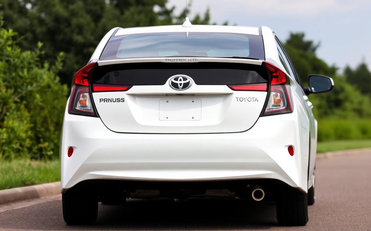 Toyota Prius rear view in white